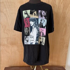 Black Graphic T-Shirt with Multicolor Portraits